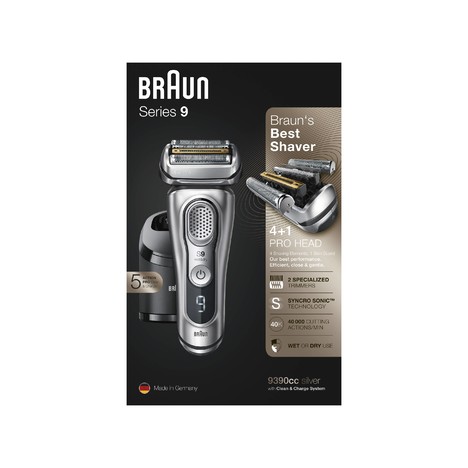 Braun Series 9 9390cc Wet&Dry holiaci strojček, STRIEBORNÝ