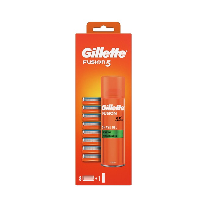 Gillette Fusion náhradné hlavice 8 ks + gél na holenie 200 ml