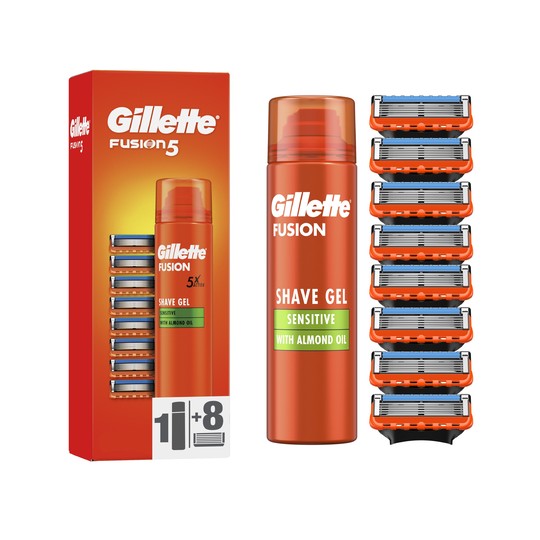 Gillette Fusion náhradné hlavice 8 ks + gél na holenie 200 ml