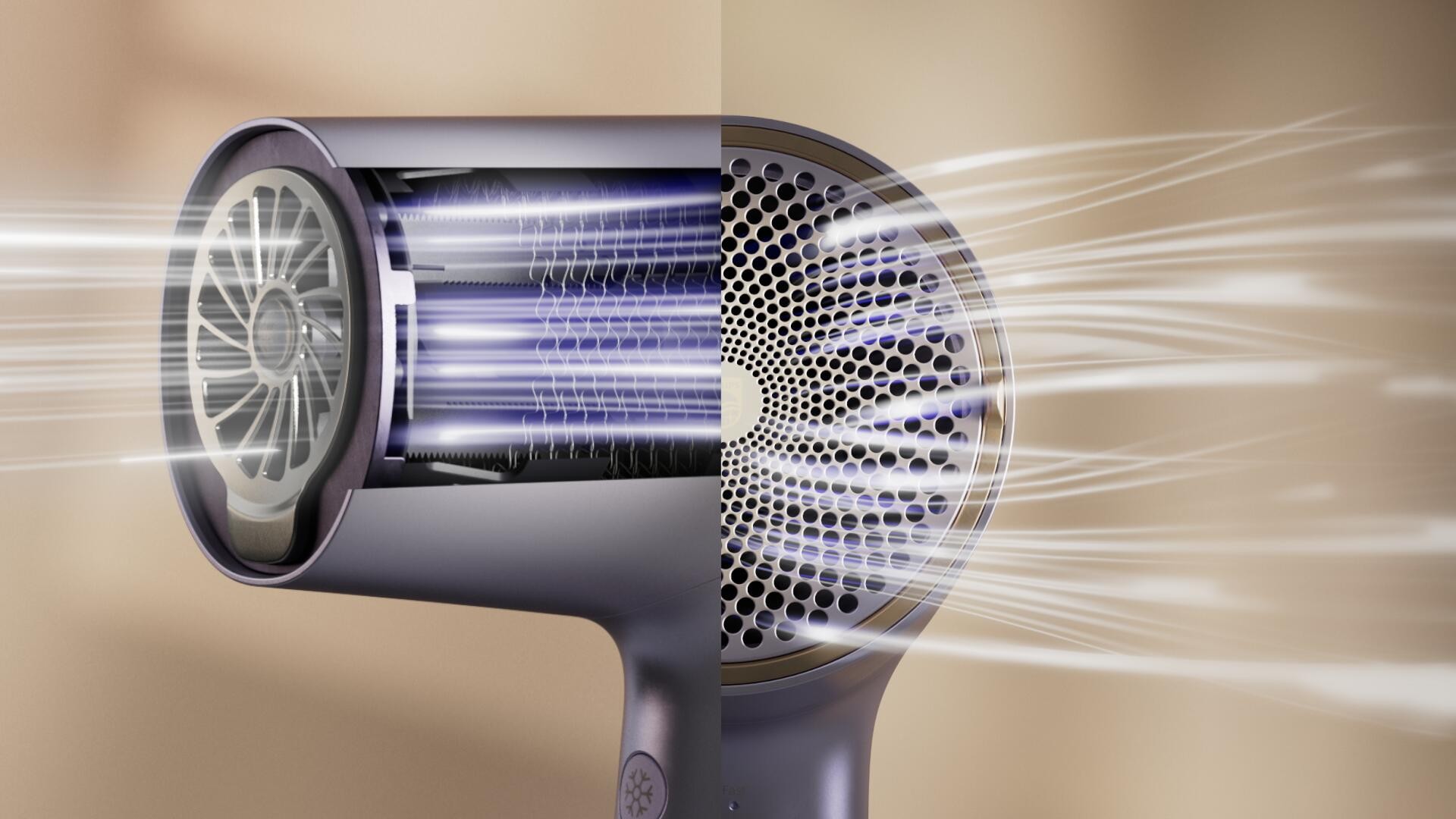 Philips BHD720/10 fén na vlasy - Detail prúdenia vzduchu fénu Philips BHD720/10